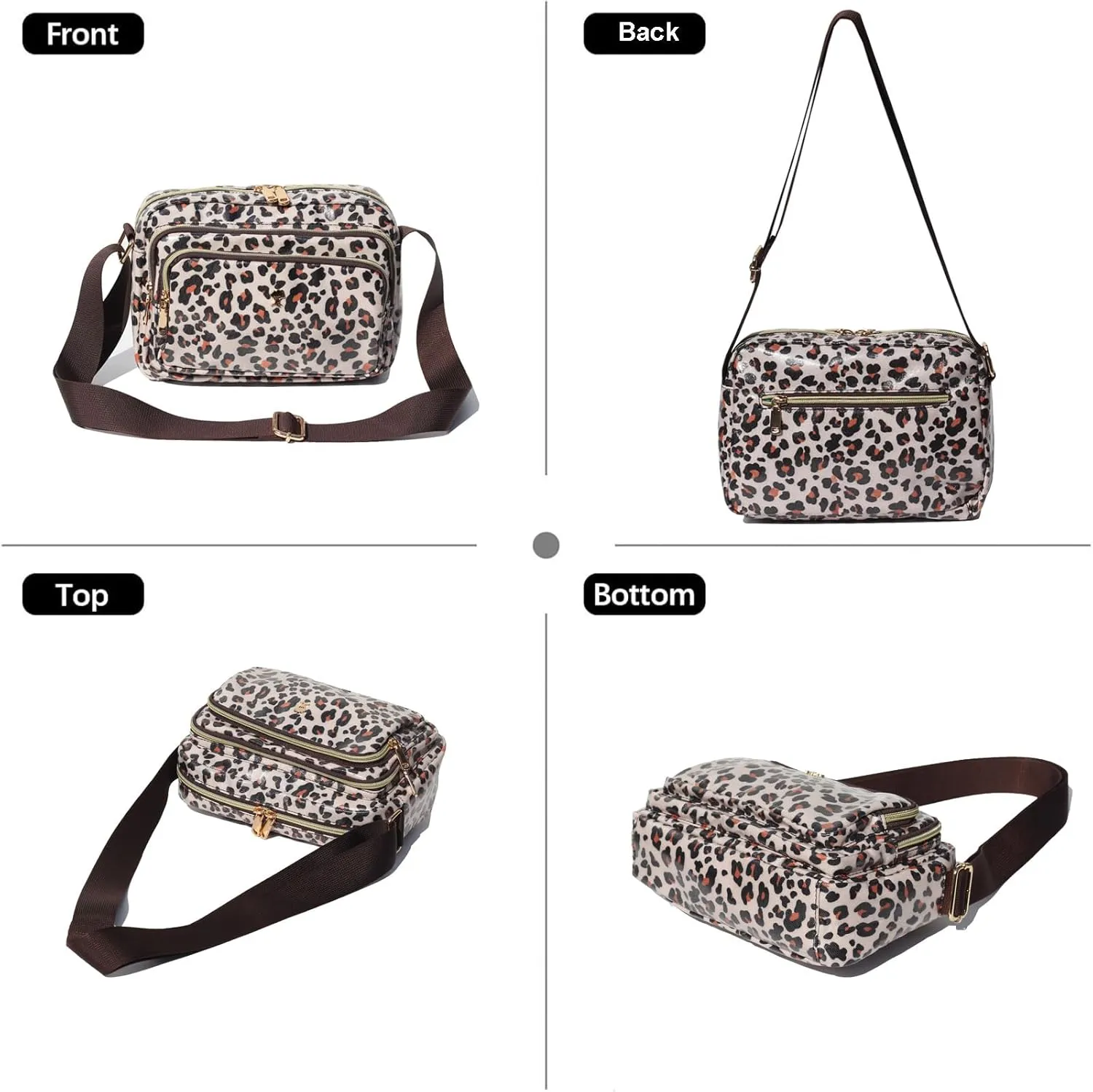 ESVAN Triple Zip Crossbody Bags for Women Fashion Ladies Purse Multi-Pocket Handbags Messenger Shoulder Bag