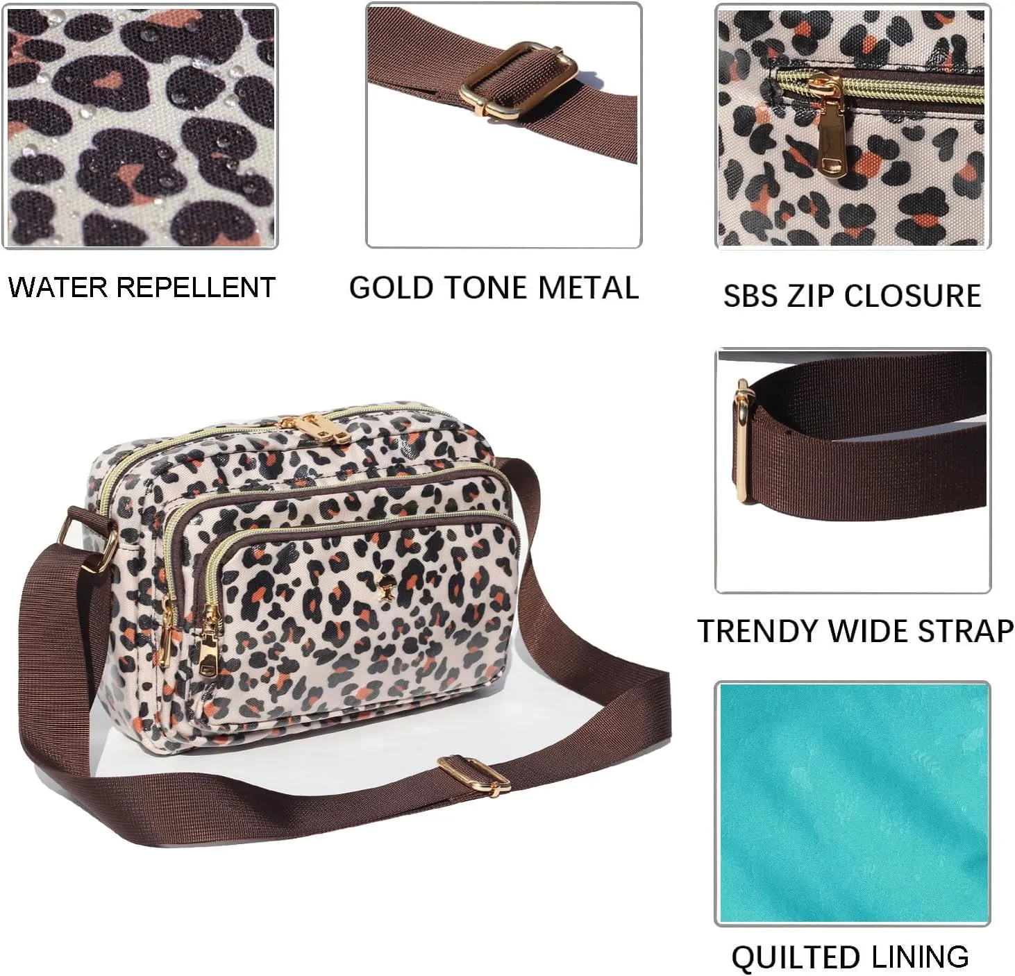 ESVAN Triple Zip Crossbody Bags for Women Fashion Ladies Purse Multi-Pocket Handbags Messenger Shoulder Bag