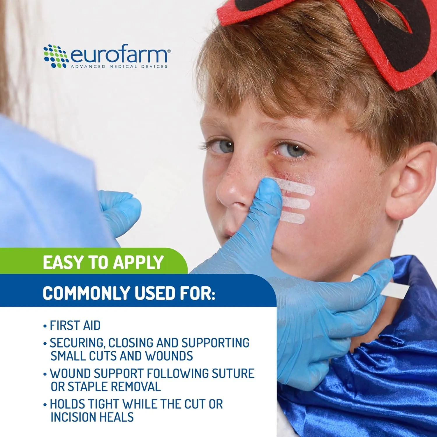 EUROSUTURE - Skin Closure 1/4 x 1 1/2 inches Sterile Suture Strips, Dynamic Adherence and Superior Security for Wounds – 50 Pouches of 6 Strips Each (300 Strips per Box) - Made in Italy