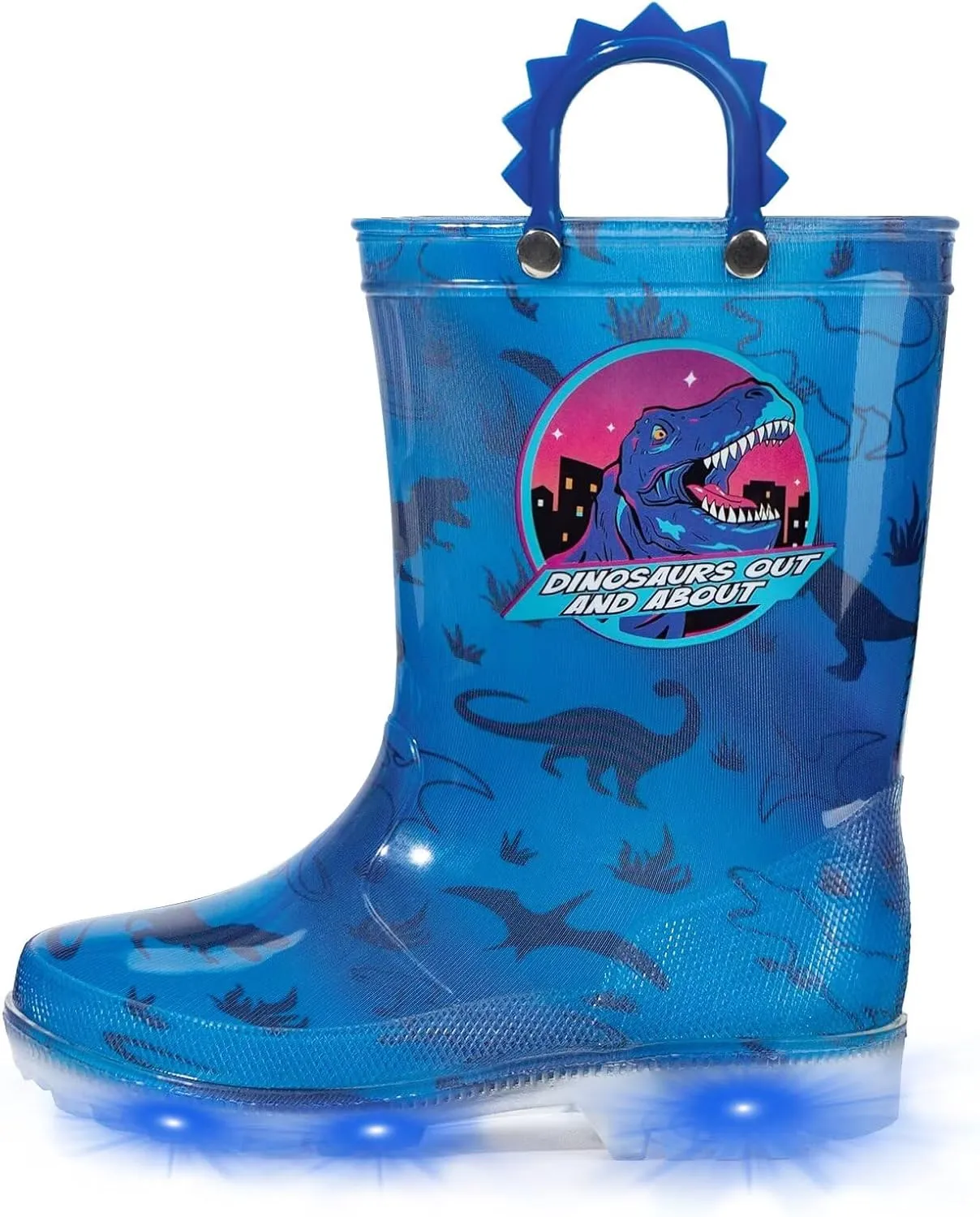 EUXTERPA Toddler Kids Waterproof Light Up Rain Boots Patterns and Glitter Boots with Handles for Boys Girls