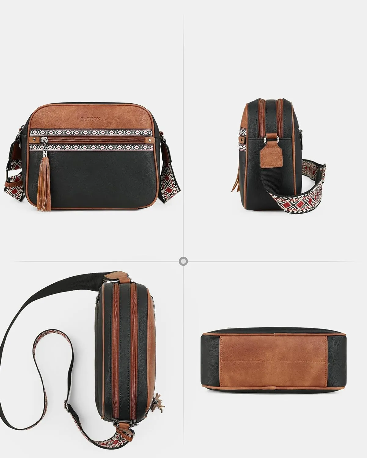 FADEON Crossbody Bags for Women Designer Vegan Leather Crossbody Purse Multi-pocket Medium Shoulder Bag with Card Slots