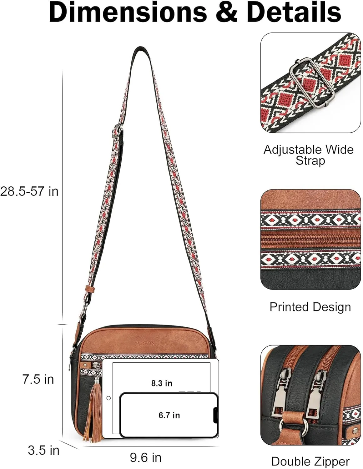 FADEON Crossbody Bags for Women Designer Vegan Leather Crossbody Purse Multi-pocket Medium Shoulder Bag with Card Slots