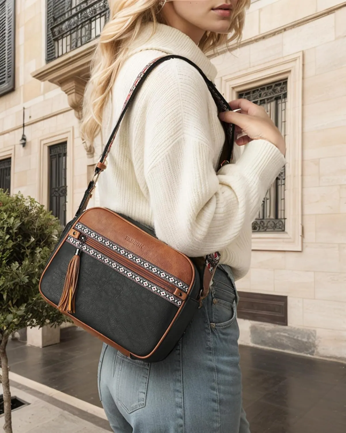 FADEON Crossbody Bags for Women Designer Vegan Leather Crossbody Purse Multi-pocket Medium Shoulder Bag with Card Slots
