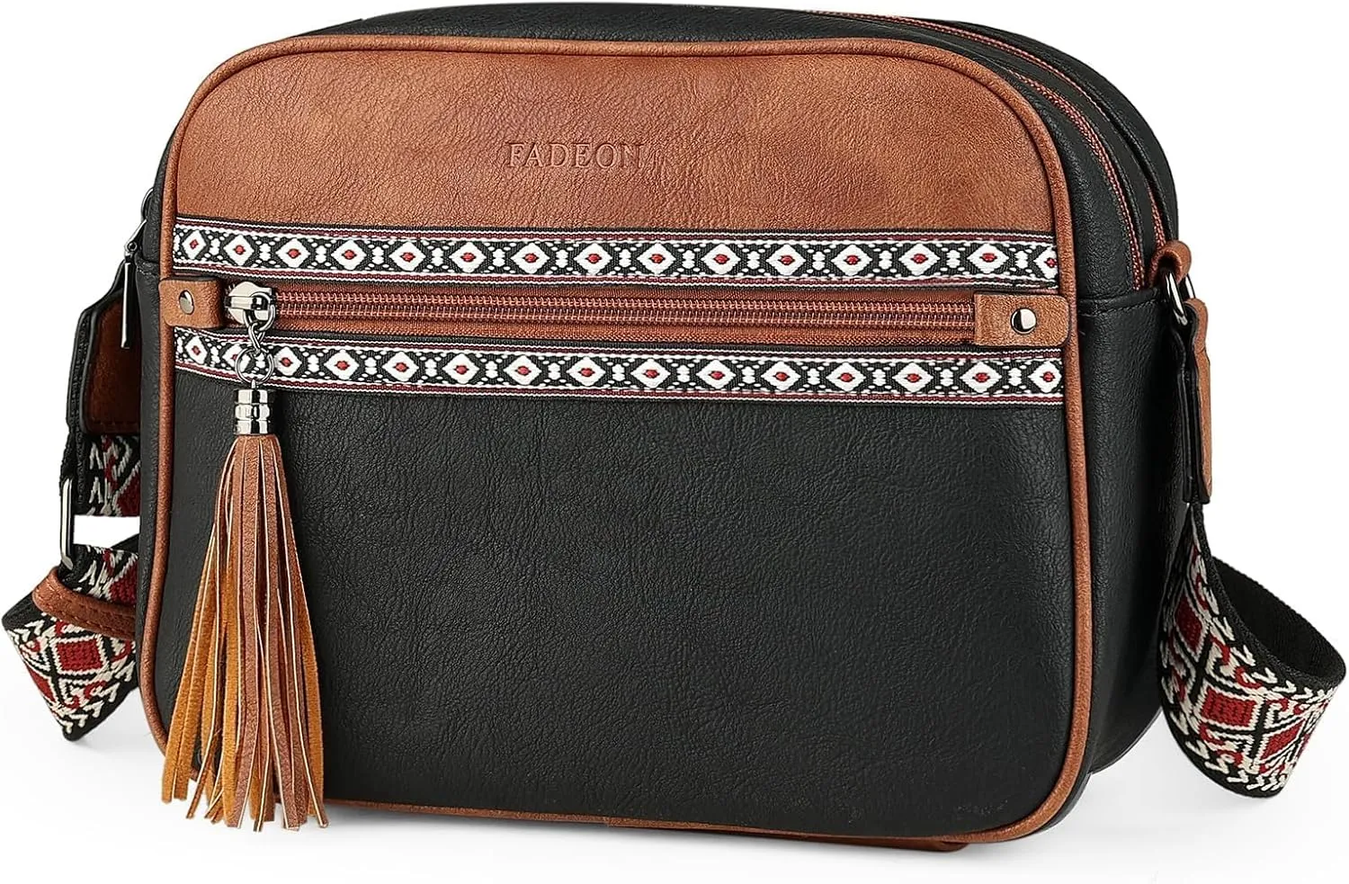 FADEON Crossbody Bags for Women Designer Vegan Leather Crossbody Purse Multi-pocket Medium Shoulder Bag with Card Slots