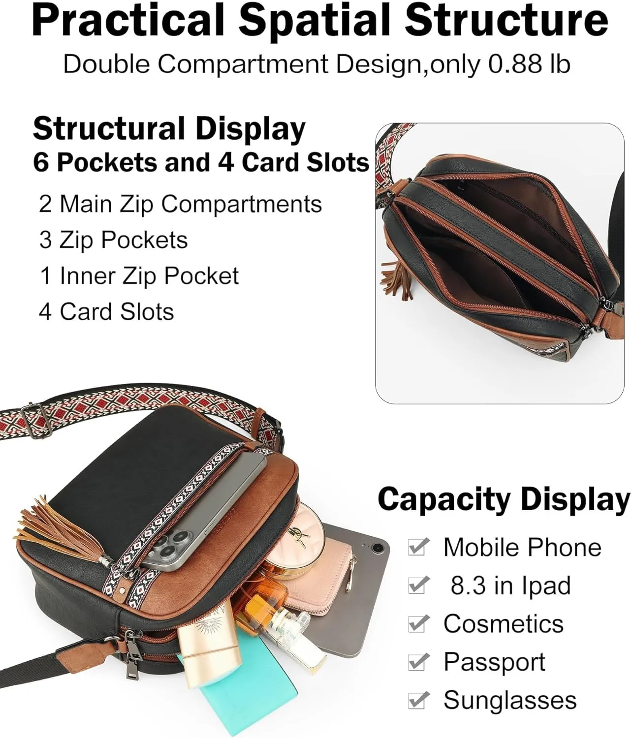 FADEON Crossbody Bags for Women Designer Vegan Leather Crossbody Purse Multi-pocket Medium Shoulder Bag with Card Slots