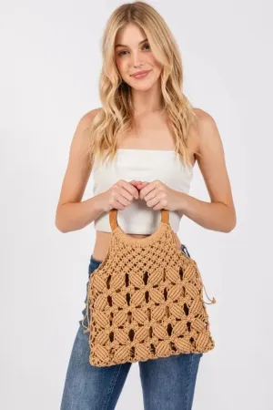 Fame Boho Braided Wooden Top Handle Bag