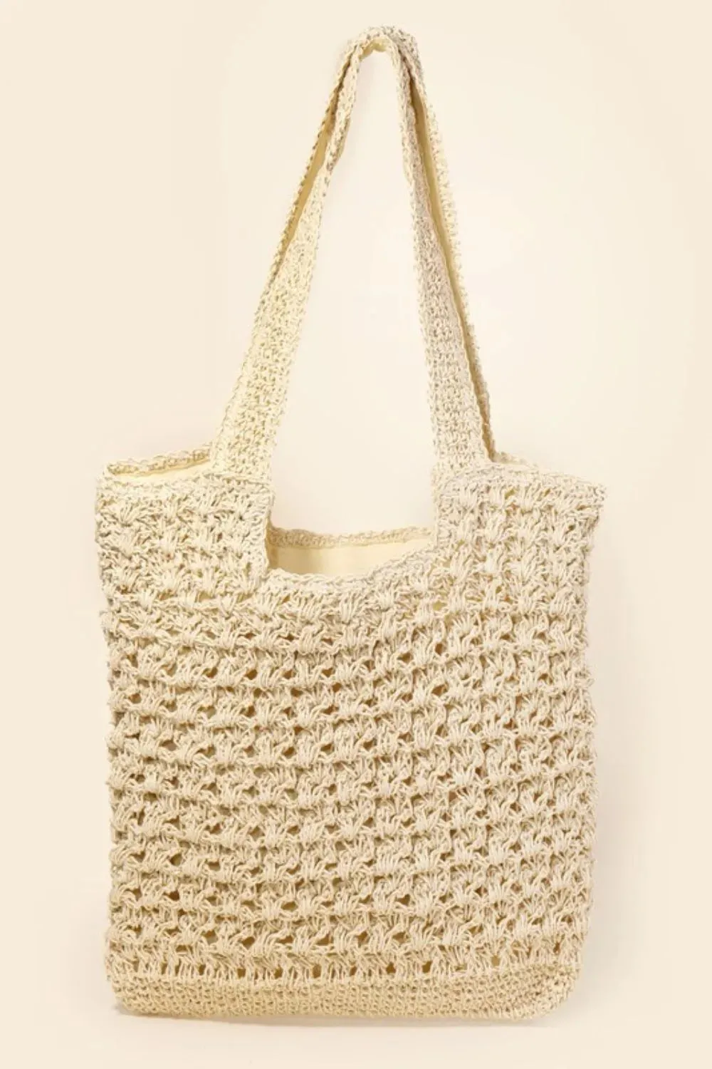 Fame Intricate Straw Knit Tote Bag