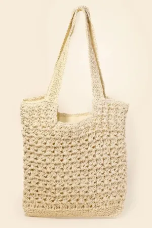 Fame Intricate Straw Knit Tote Bag