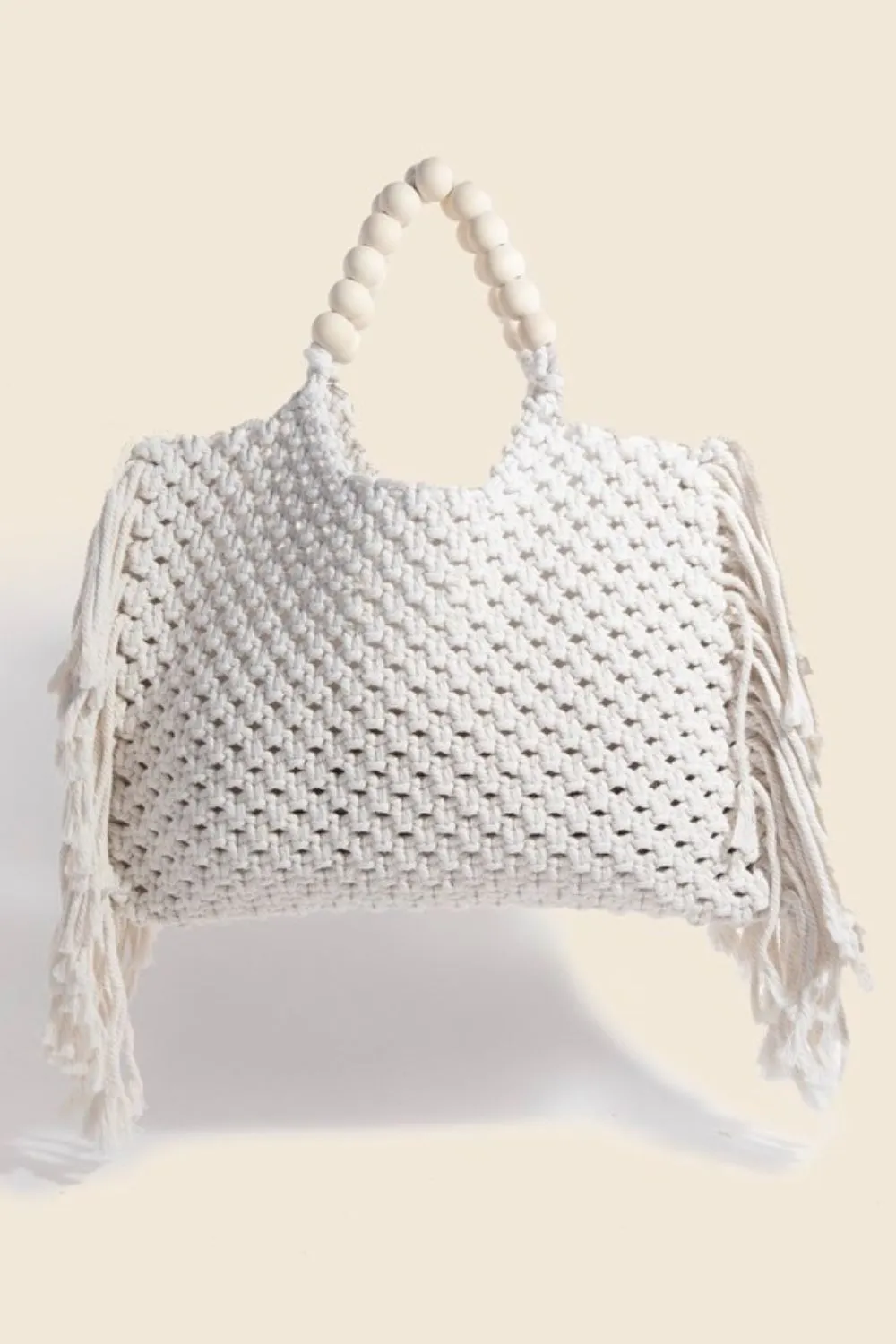Fame Wooden Beaded Handle Braided Tote Bag