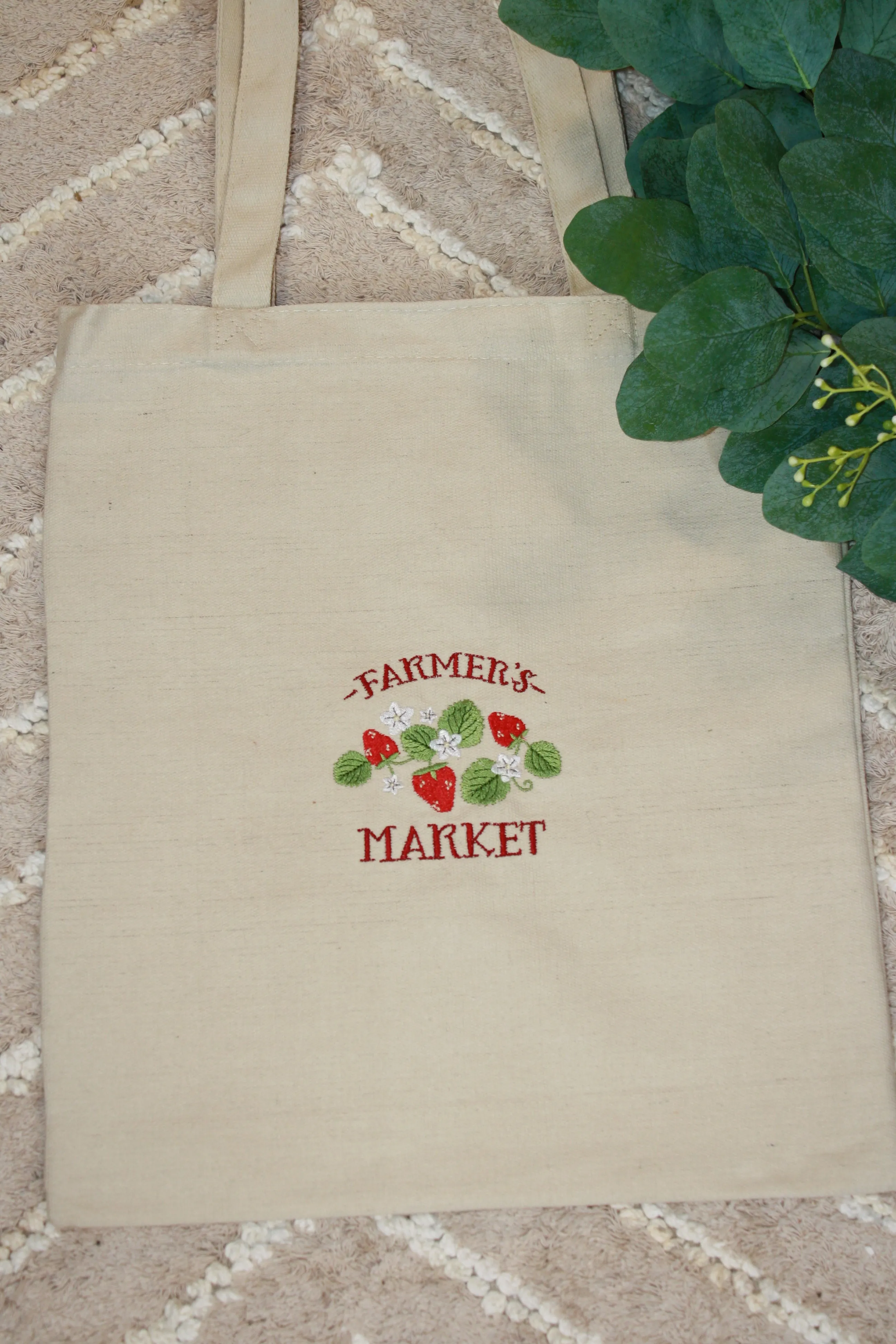 Farmer's Market Embroidered Canvas Tote – Eco-Friendly & Stylish