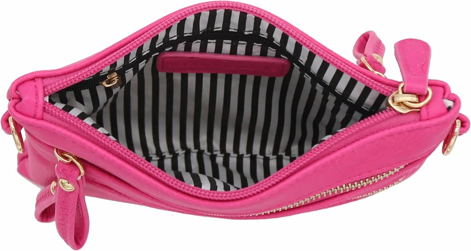 FashionPuzzle Multi Zipper Pocket Small Wristlet Crossbody Bag