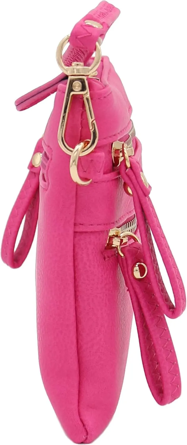 FashionPuzzle Multi Zipper Pocket Small Wristlet Crossbody Bag