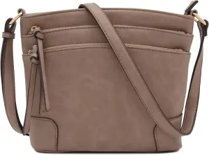 FashionPuzzle Triple Zipper Pocket Medium Crossbody Bag
