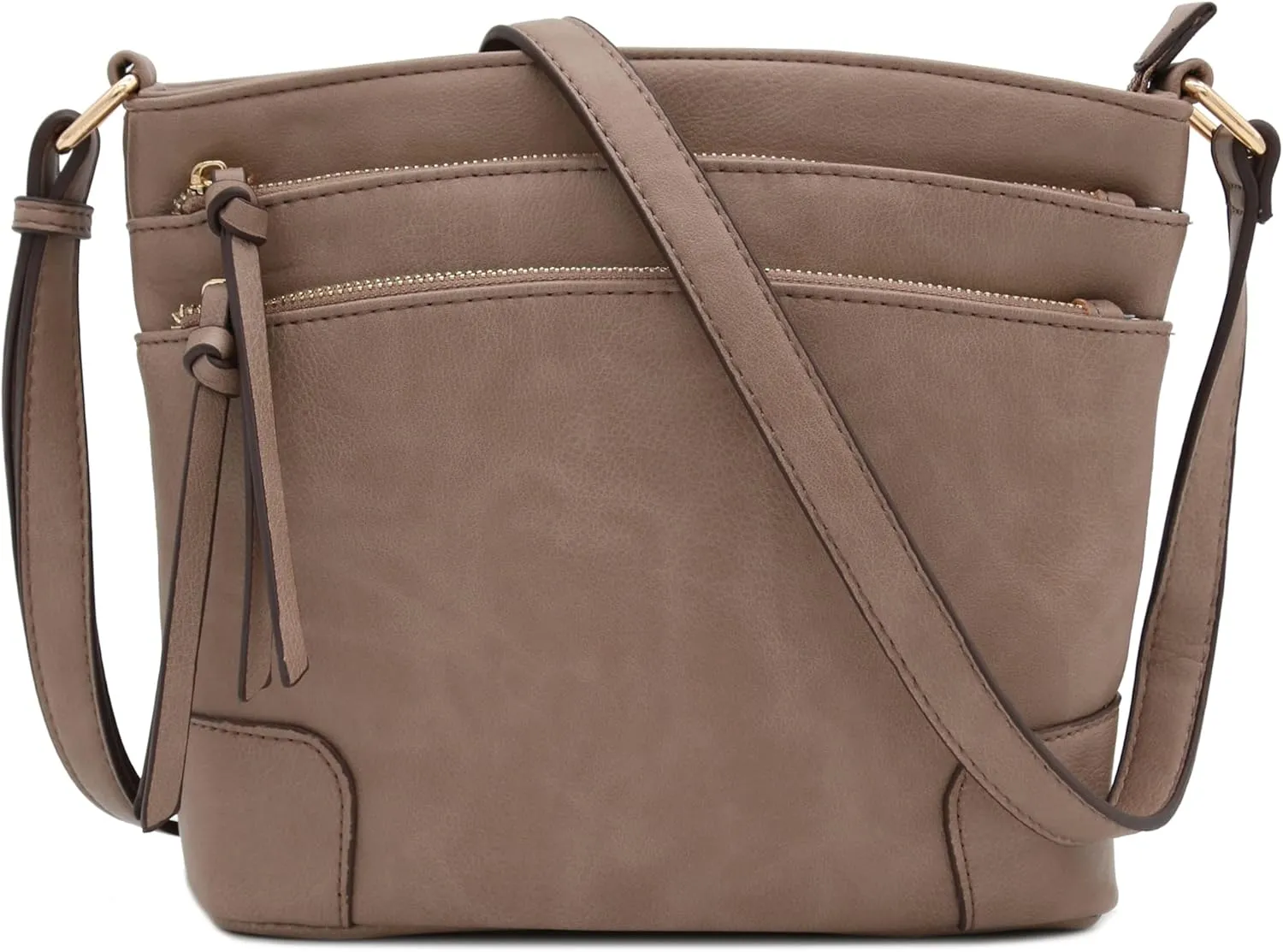 FashionPuzzle Triple Zipper Pocket Medium Crossbody Bag