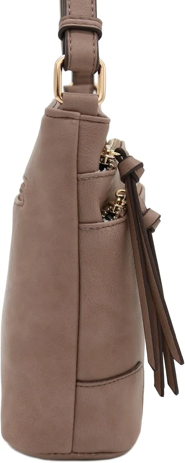 FashionPuzzle Triple Zipper Pocket Medium Crossbody Bag