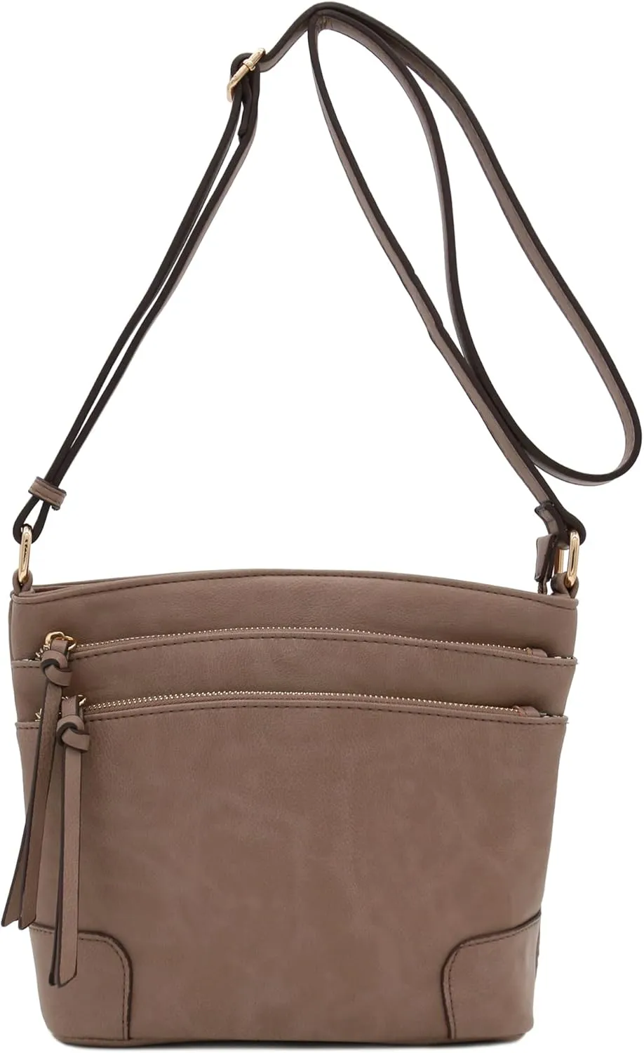FashionPuzzle Triple Zipper Pocket Medium Crossbody Bag