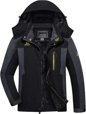 FASKUNOIE Men's Winter Thicken Fleece Coat Windproof Hiking Snow Skiing Jackets Parka