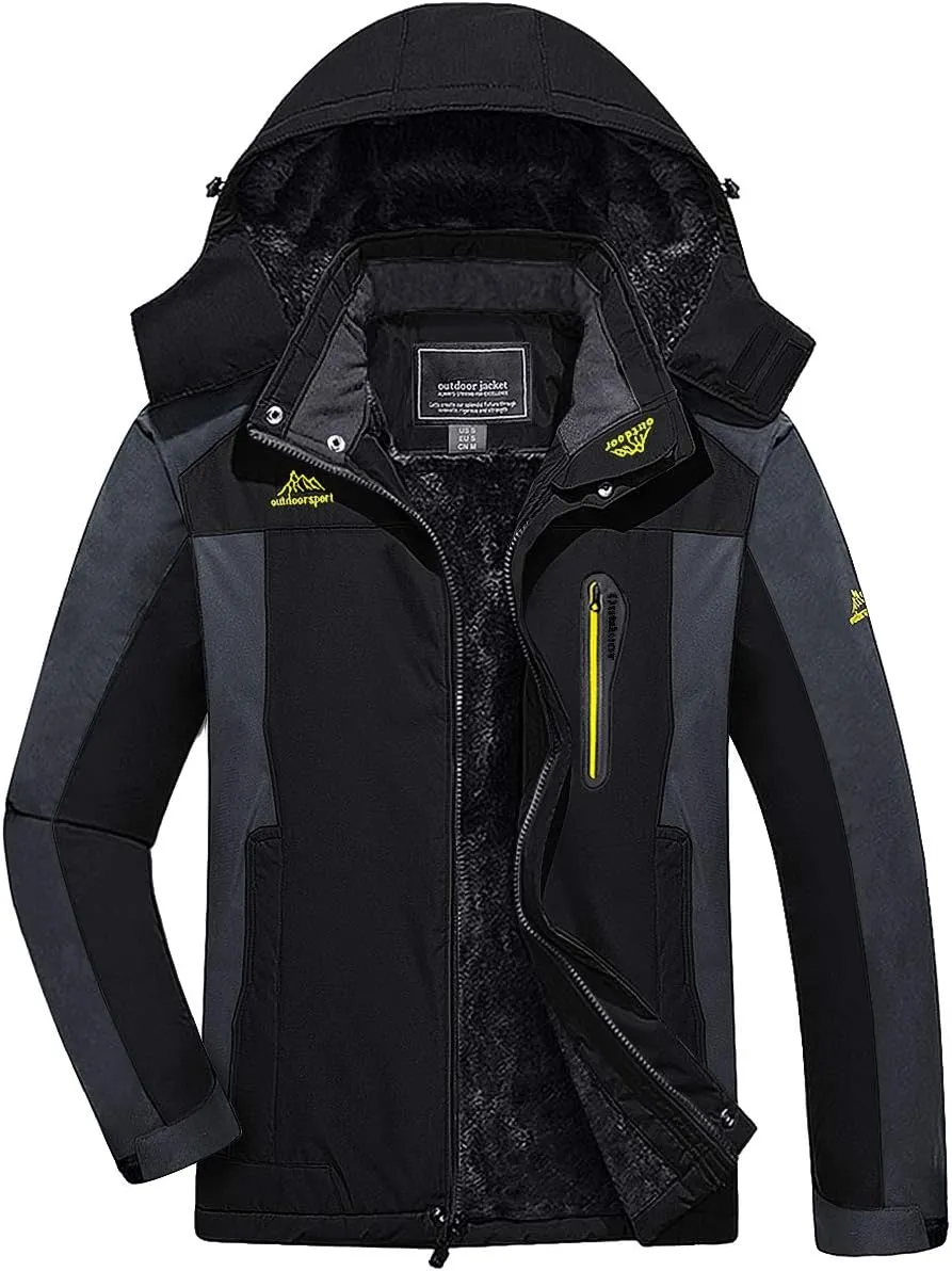 FASKUNOIE Men's Winter Thicken Fleece Coat Windproof Hiking Snow Skiing Jackets Parka