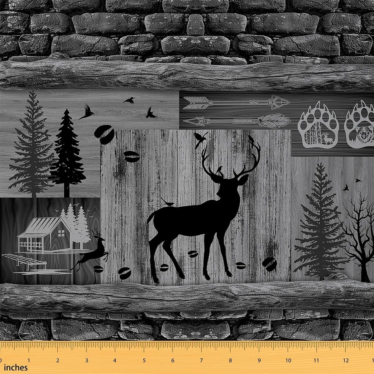 Feelyou Deer Paw Fabric by The Yard Kids 5 Yard,Deer Farmhouse Waterproof Outdoor Fabric for Boys Teens Decor,Deer Hunting Reupholstery Fabric Decor Wildlife Deer Bedroom Stone