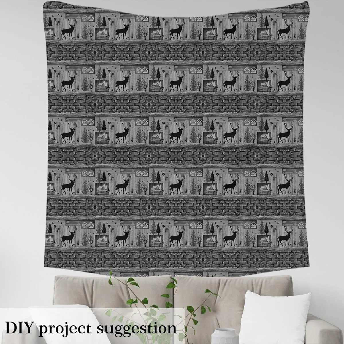 Feelyou Deer Paw Fabric by The Yard Kids 5 Yard,Deer Farmhouse Waterproof Outdoor Fabric for Boys Teens Decor,Deer Hunting Reupholstery Fabric Decor Wildlife Deer Bedroom Stone