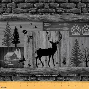 Feelyou Deer Paw Fabric by The Yard Kids 5 Yard,Deer Farmhouse Waterproof Outdoor Fabric for Boys Teens Decor,Deer Hunting Reupholstery Fabric Decor Wildlife Deer Bedroom Stone