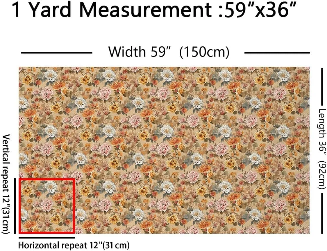Feelyou Flower Fabric by The Yard 2 Yards Floral Botanical Decorative Waterproof Outdoor Fabric Blossom Flowers Pattern Upholstery Fabric for Chairs Natural Garden Plants DIY Reupholstery Fabric