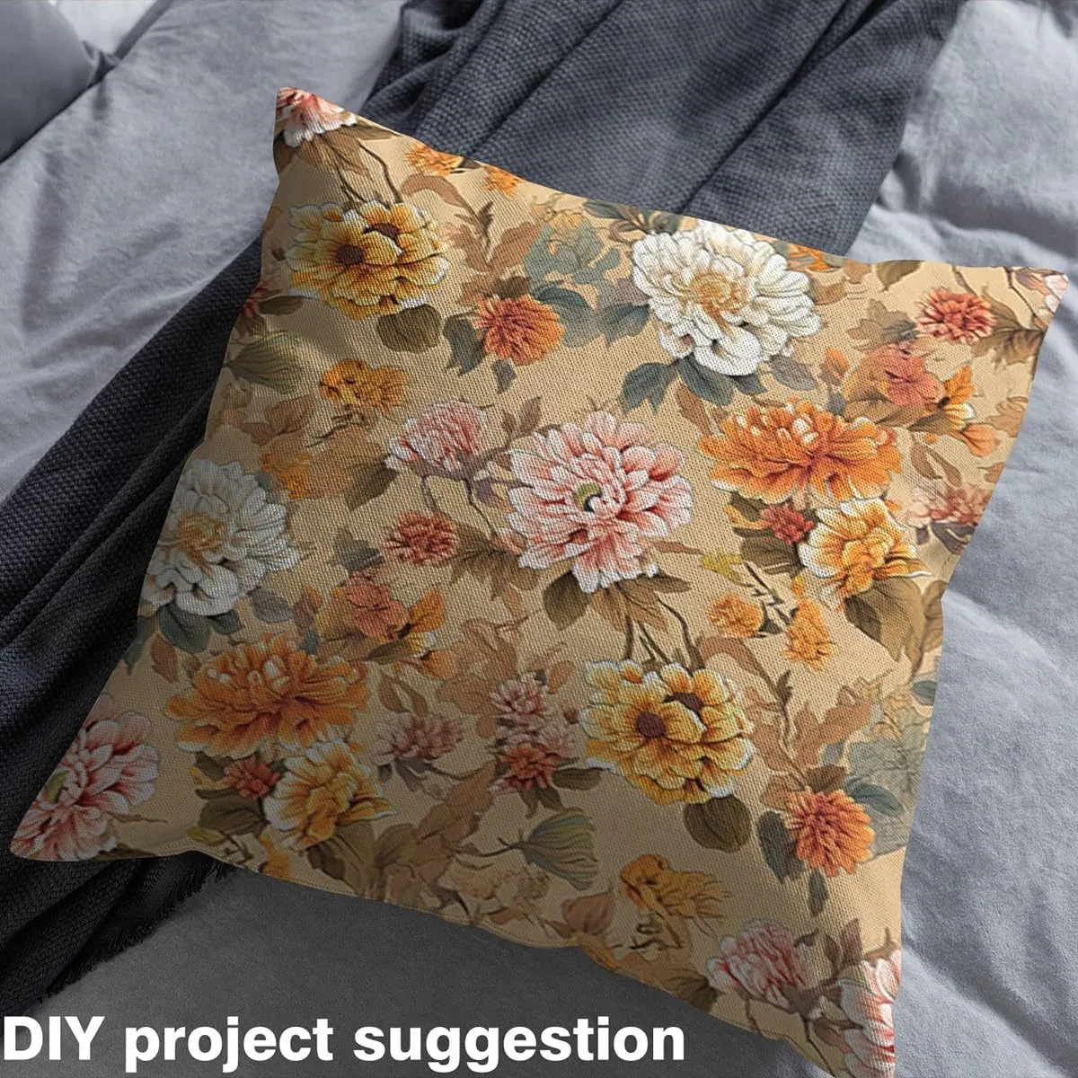 Feelyou Flower Fabric by The Yard 2 Yards Floral Botanical Decorative Waterproof Outdoor Fabric Blossom Flowers Pattern Upholstery Fabric for Chairs Natural Garden Plants DIY Reupholstery Fabric