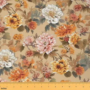 Feelyou Flower Fabric by The Yard 2 Yards Floral Botanical Decorative Waterproof Outdoor Fabric Blossom Flowers Pattern Upholstery Fabric for Chairs Natural Garden Plants DIY Reupholstery Fabric