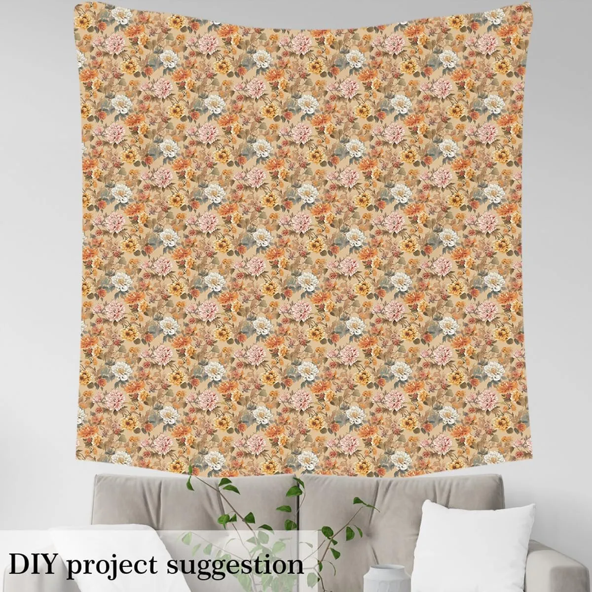 Feelyou Flower Fabric by The Yard 2 Yards Floral Botanical Decorative Waterproof Outdoor Fabric Blossom Flowers Pattern Upholstery Fabric for Chairs Natural Garden Plants DIY Reupholstery Fabric