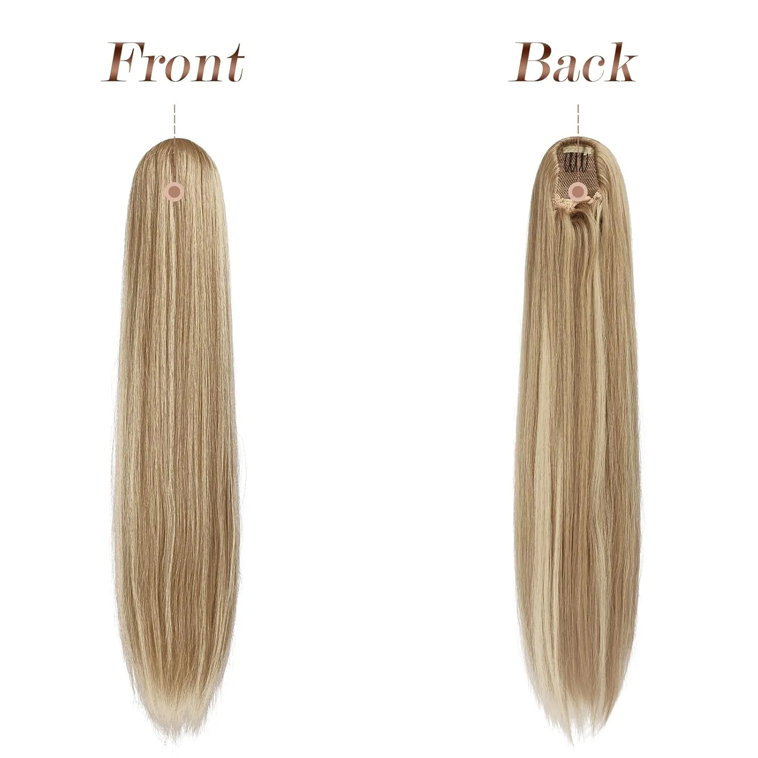 FESHFEN Straight Ponytail Extensions Long Drawstring Pony Tails Natural Synthetic Hair Piece Clip in Ponytails Hairpieces for Women, Mixed Blonde 20 inch