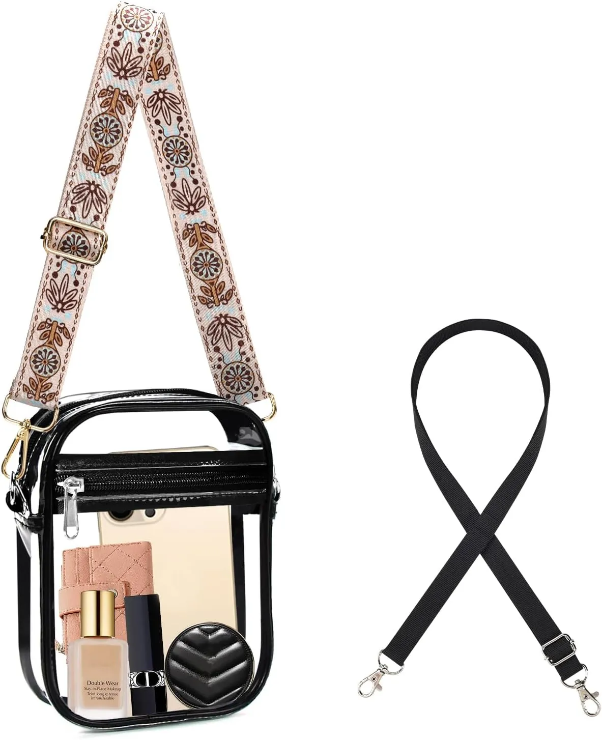Fibrdoo Clear Crossbody Purse Bag, Clear Bag Stadium Approved with Front Pocket for Concerts Sports Festivals