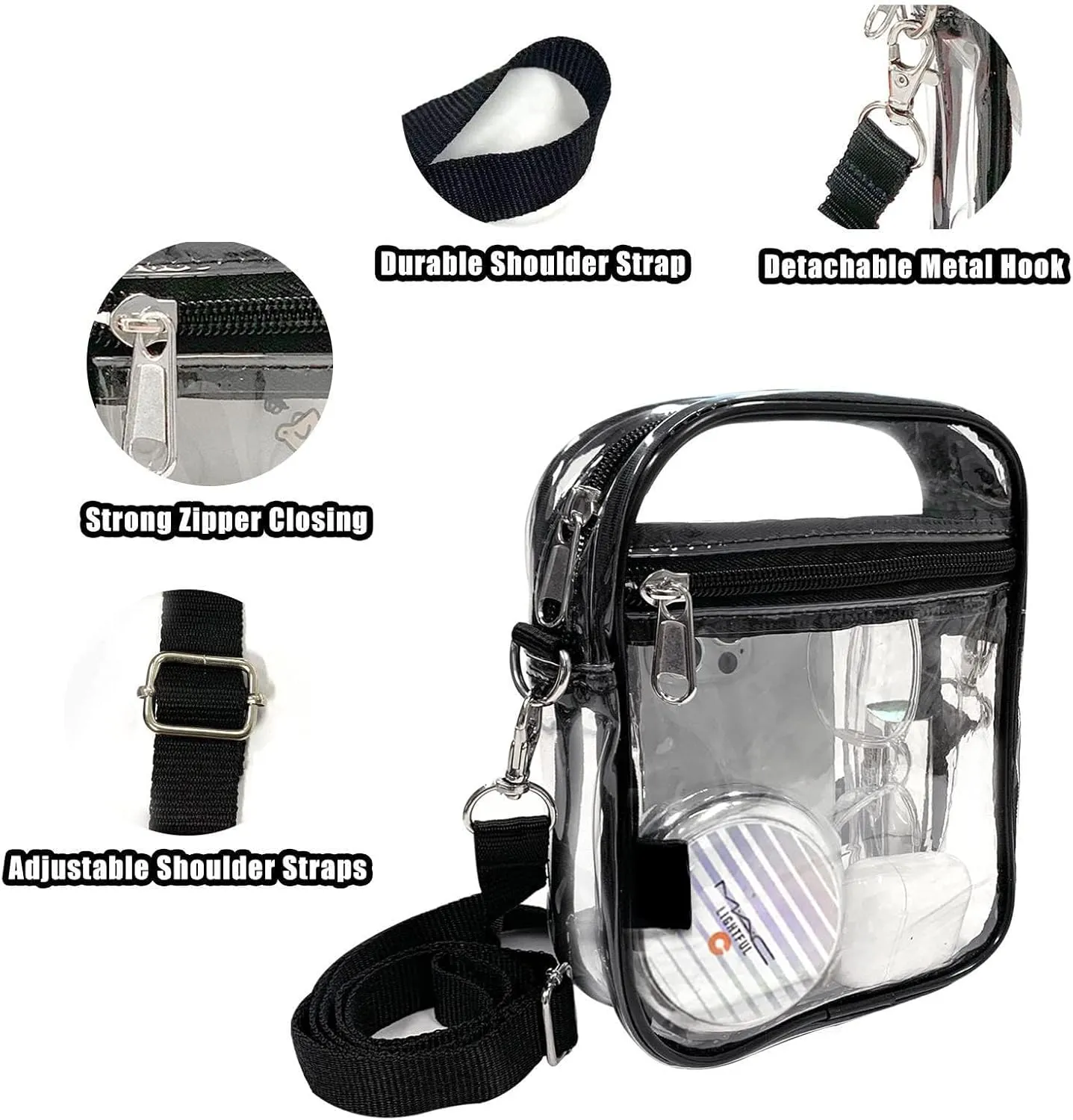 Fibrdoo Clear Crossbody Purse Bag, Clear Bag Stadium Approved with Front Pocket for Concerts Sports Festivals