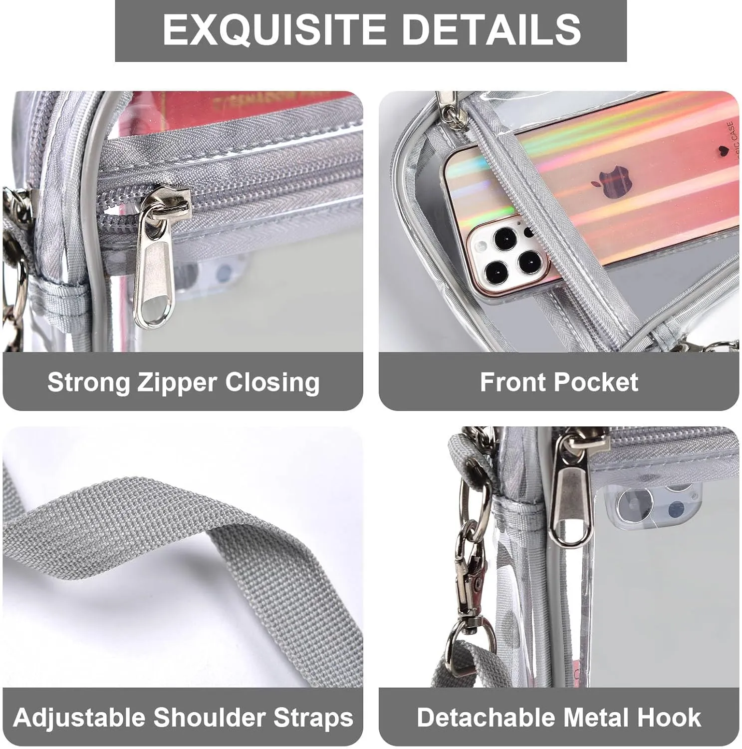 Fibrdoo Clear Crossbody Purse Bag, Clear Bag Stadium Approved with Front Pocket for Concerts Sports Festivals
