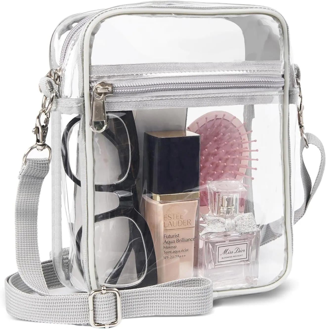 Fibrdoo Clear Crossbody Purse Bag, Clear Bag Stadium Approved with Front Pocket for Concerts Sports Festivals