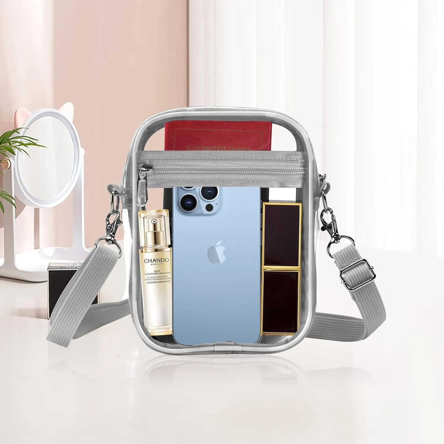 Fibrdoo Clear Crossbody Purse Bag, Clear Bag Stadium Approved with Front Pocket for Concerts Sports Festivals