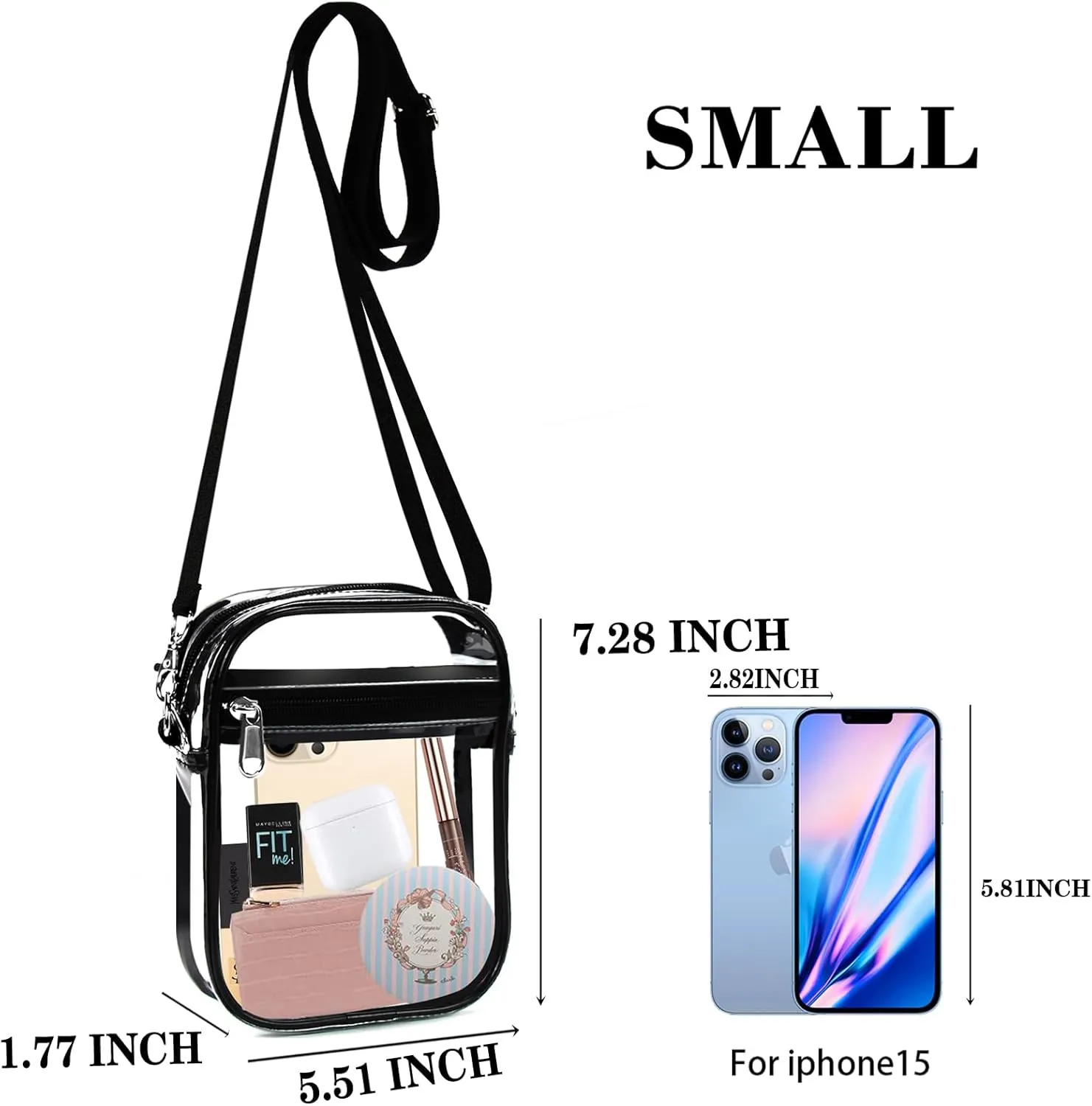 Fibrdoo Clear Crossbody Purse Bag, Clear Bag Stadium Approved with Front Pocket for Concerts Sports Festivals