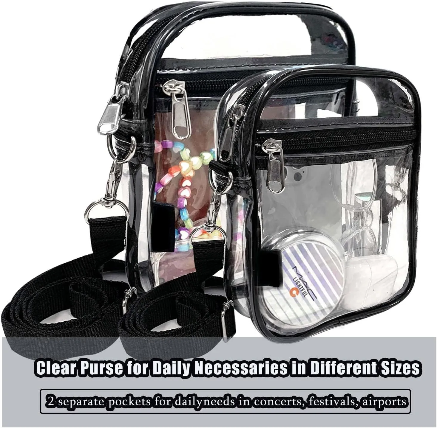 Fibrdoo Clear Crossbody Purse Bag, Clear Bag Stadium Approved with Front Pocket for Concerts Sports Festivals