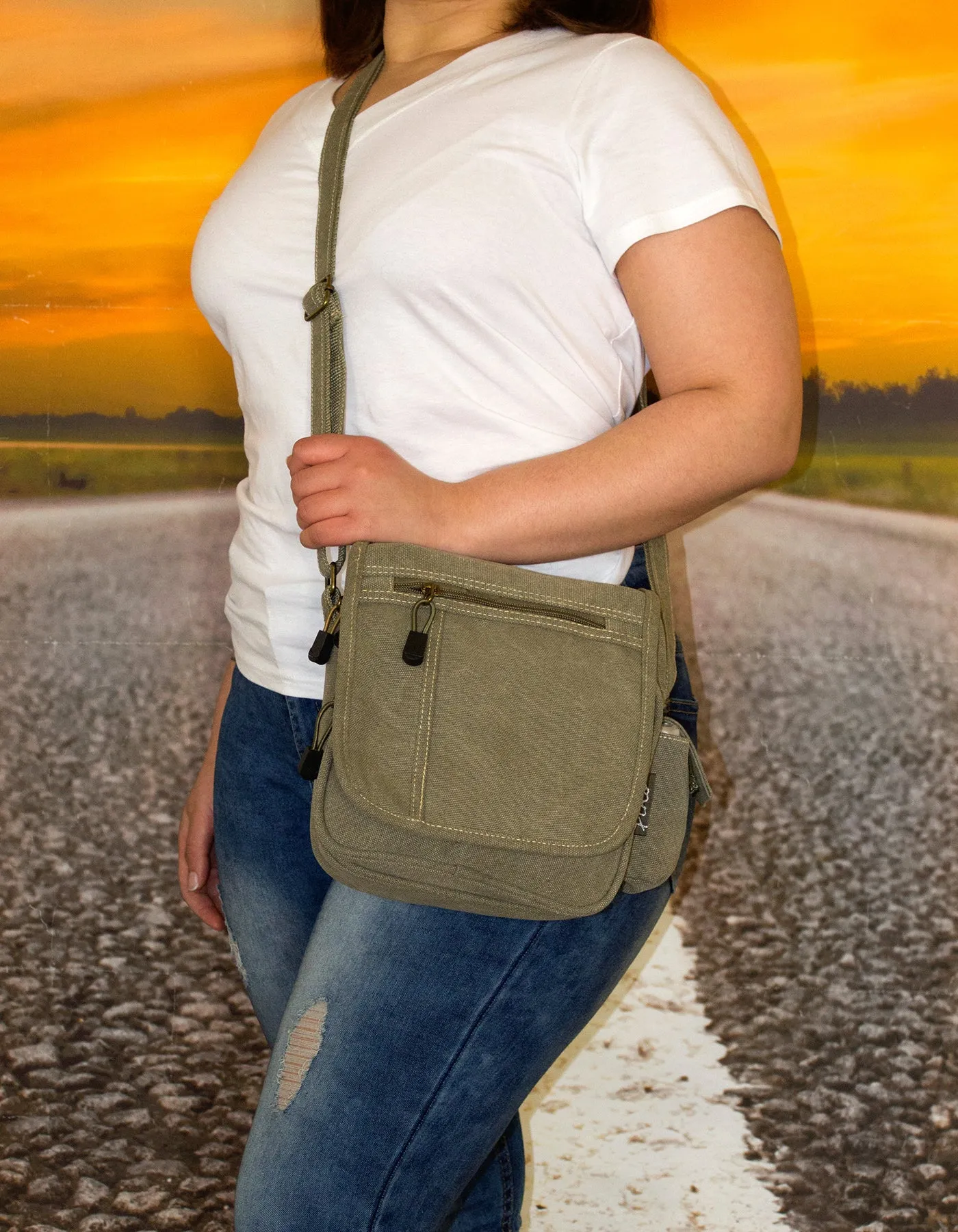 Fino SK-1031 Unisex Multi Pocket Compartment Canvas Crossbody/ Sling Bag