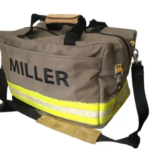 Firefighter Personalized Turnout Duffle Bag Custom Name Firefighter Gear Bag with Shoulder Straps Firefighter Decommissioned Bunker Gear Duffle Bag Reflective Stripes (Style 1)