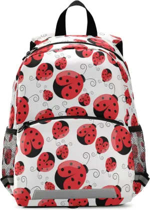 Fisyme Ladybug Ladybird Backpack Schoolbag Kids Daypack Toddler Travel School Bag Small Mini Backpacks for Kindergarten Preschool Nursery Children Boy Girls with Chest Strap