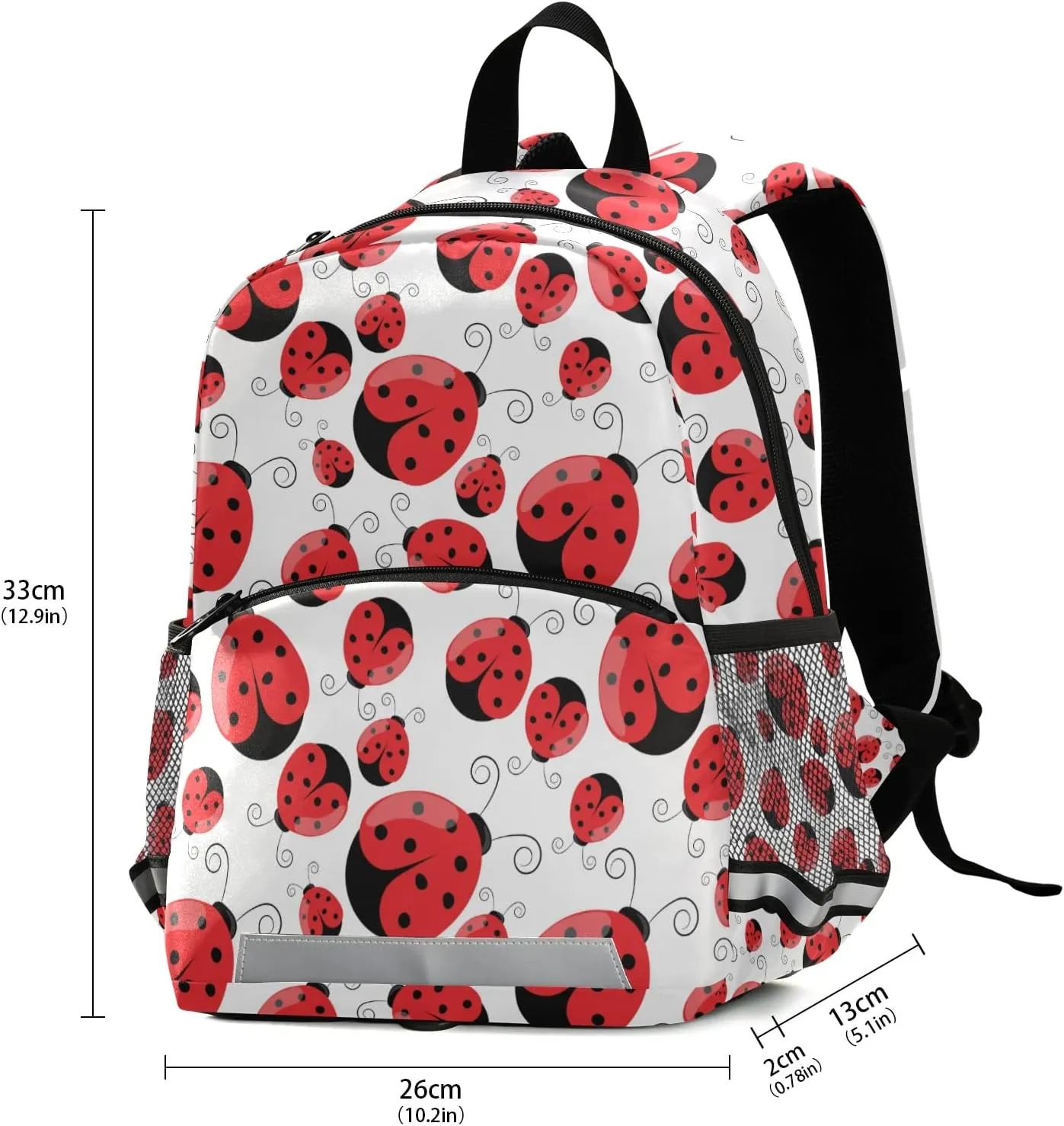 Fisyme Ladybug Ladybird Backpack Schoolbag Kids Daypack Toddler Travel School Bag Small Mini Backpacks for Kindergarten Preschool Nursery Children Boy Girls with Chest Strap