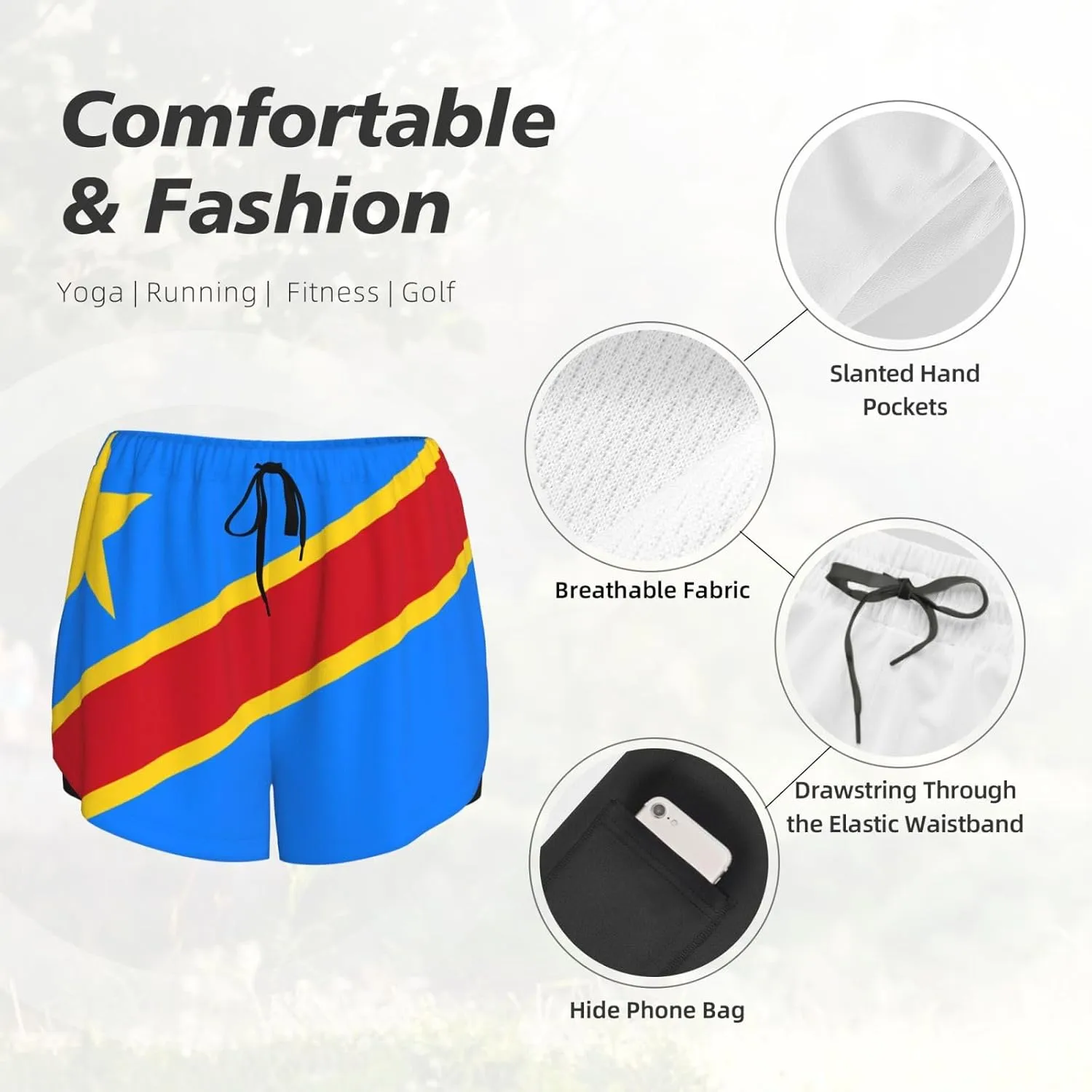 Flag of The Congo Graphic Summer Sports Shorts - Great for Running, Gym and Yoga