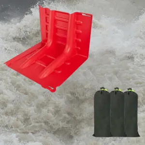 Flood Protection Barrier,ABS L-Type Flood Control Box Wall Removable Flood Plate Bring 3 Flood Bags for Emergency Flood Control(Red 6pcs)