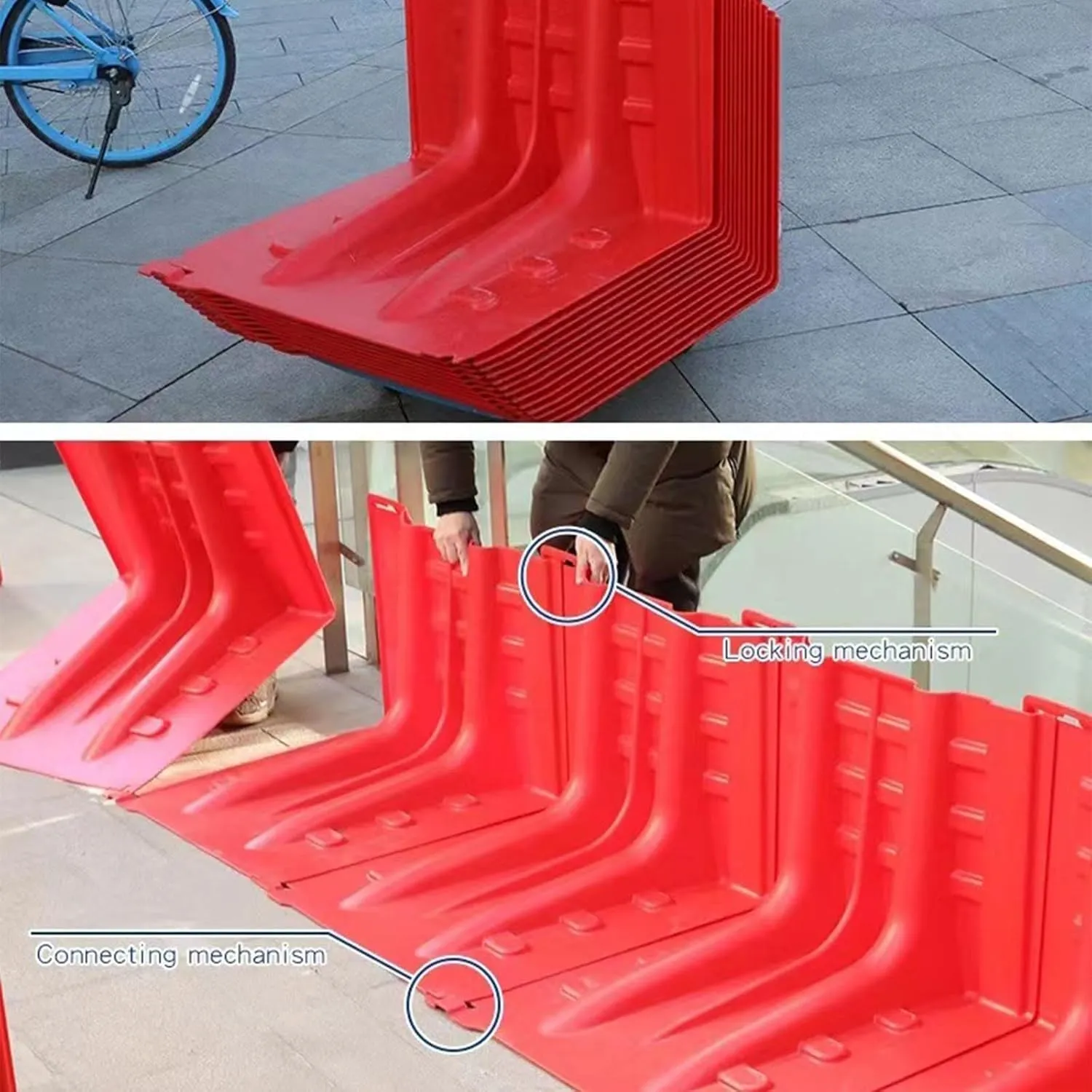 Flood Protection Barrier,ABS L-Type Flood Control Box Wall Removable Flood Plate Bring 3 Flood Bags for Emergency Flood Control(Red 6pcs)