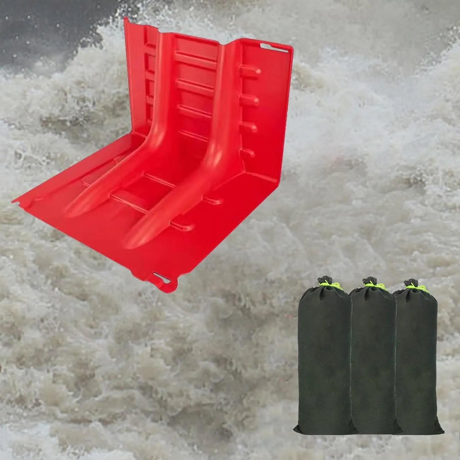 Flood Protection Barrier,ABS L-Type Flood Control Box Wall Removable Flood Plate Bring 3 Flood Bags for Emergency Flood Control(Red 6pcs)