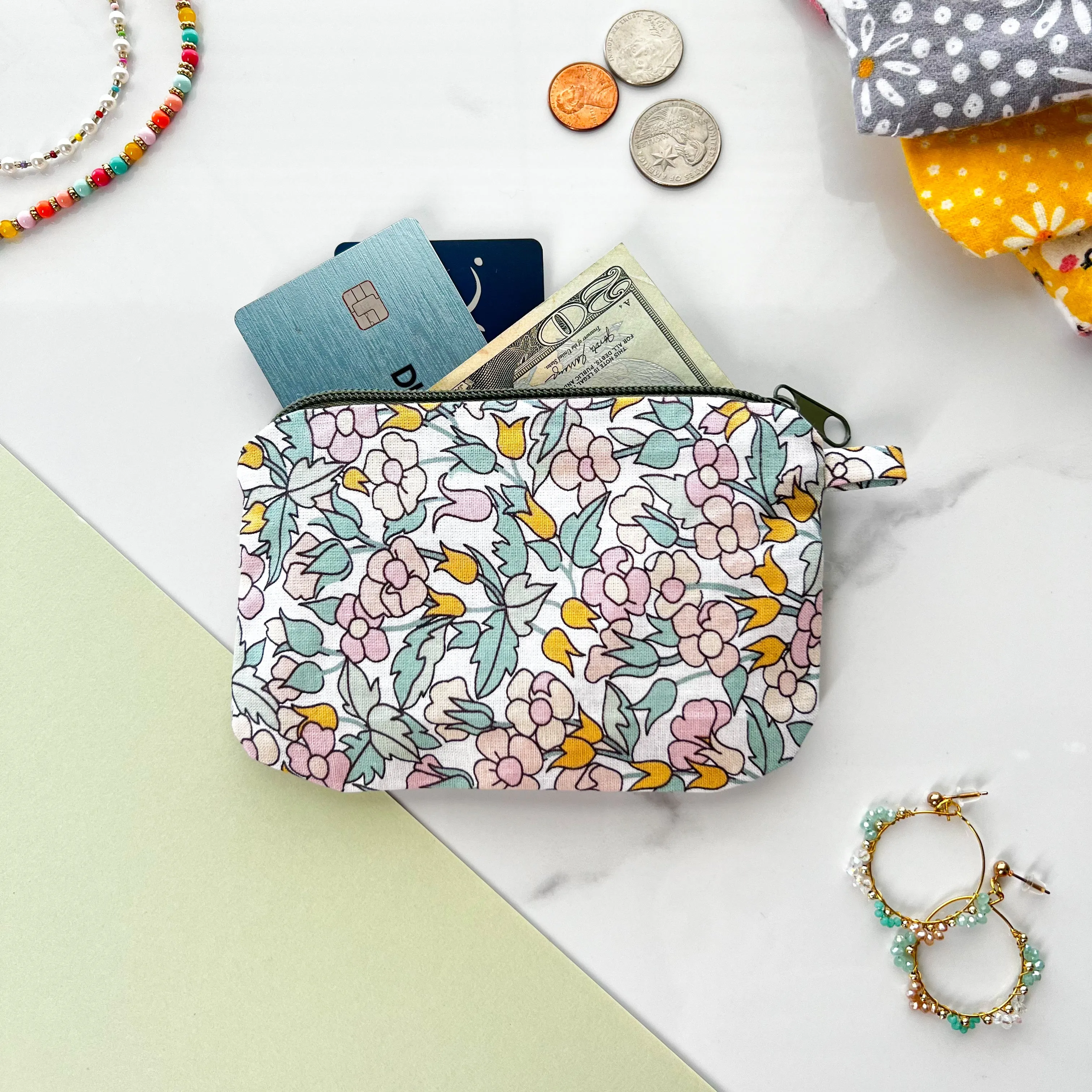 Floral Coin Purse, Handmade Zipper Pouch, Cute Purse