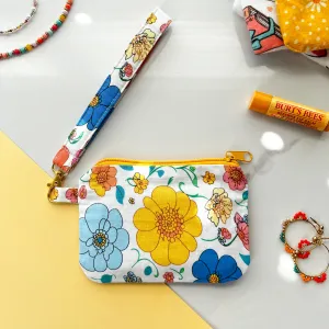 Floral Fabric Pouch with Wristlet, Keychain Wristlet