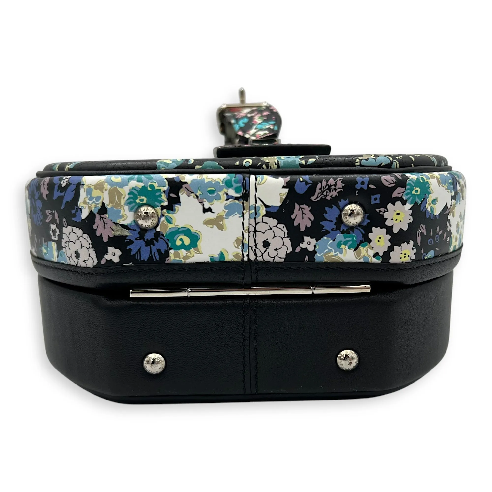 Floral Print Petite Boite Chapeau Multi-colour Crossbody Bag in Calfskin, Silver hardware