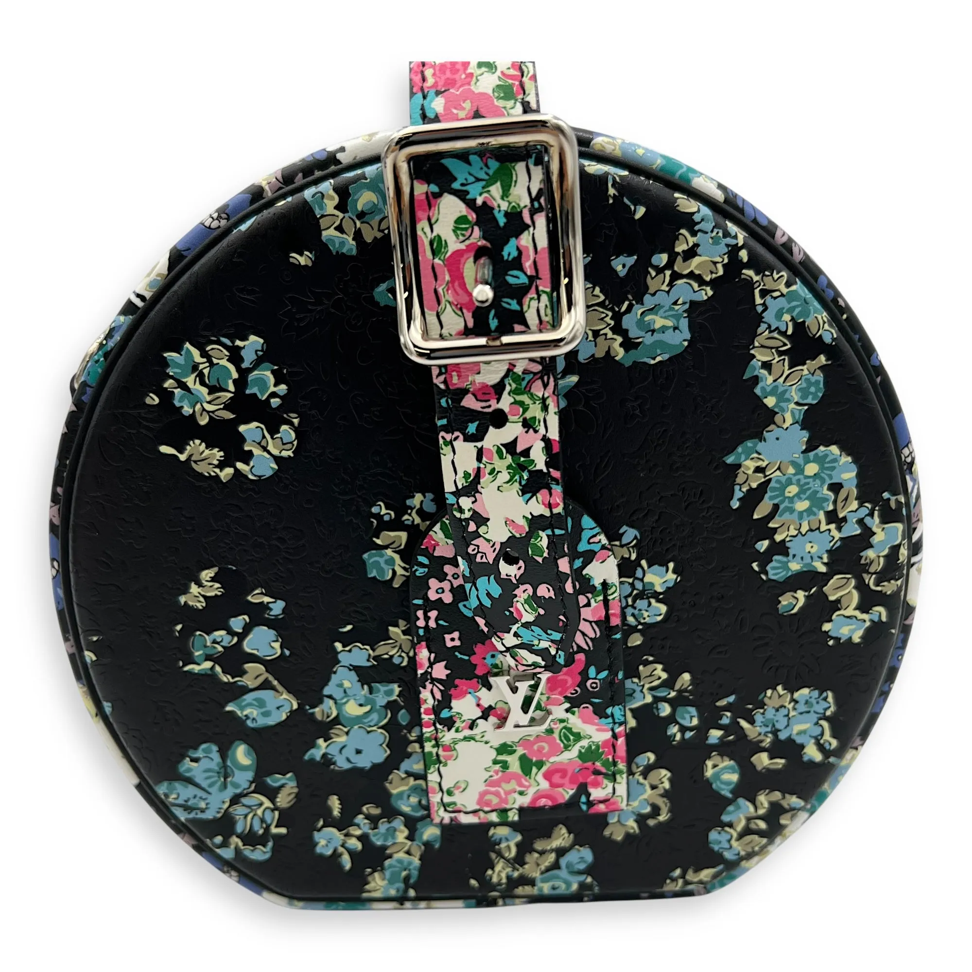 Floral Print Petite Boite Chapeau Multi-colour Crossbody Bag in Calfskin, Silver hardware