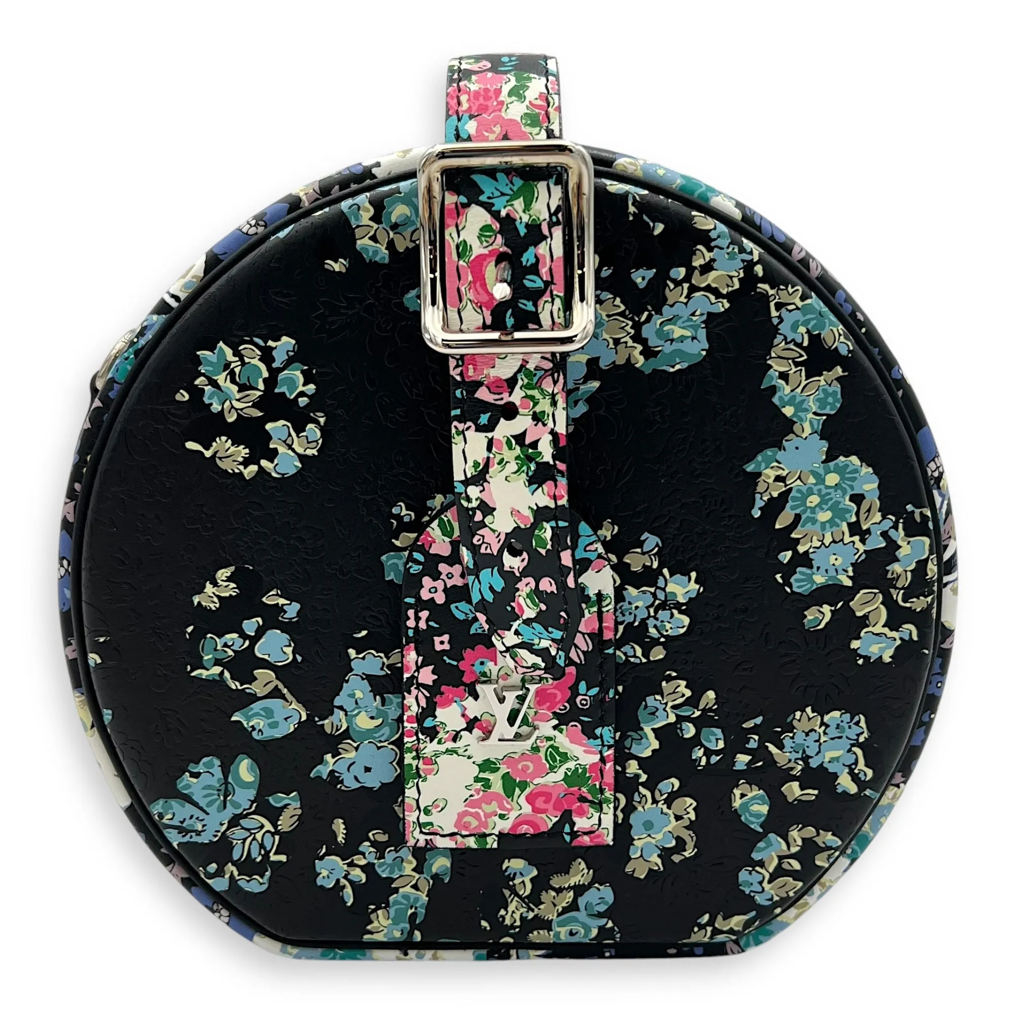 Floral Print Petite Boite Chapeau Multi-colour Crossbody Bag in Calfskin, Silver hardware